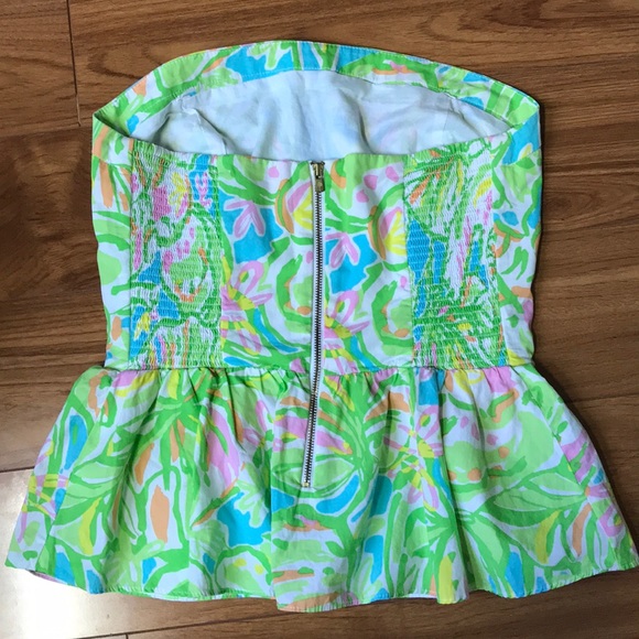 LILLY PULITZER STRAPLESS SHANDY PEPLUM TOP SZ 2 - Picture 3 of 4